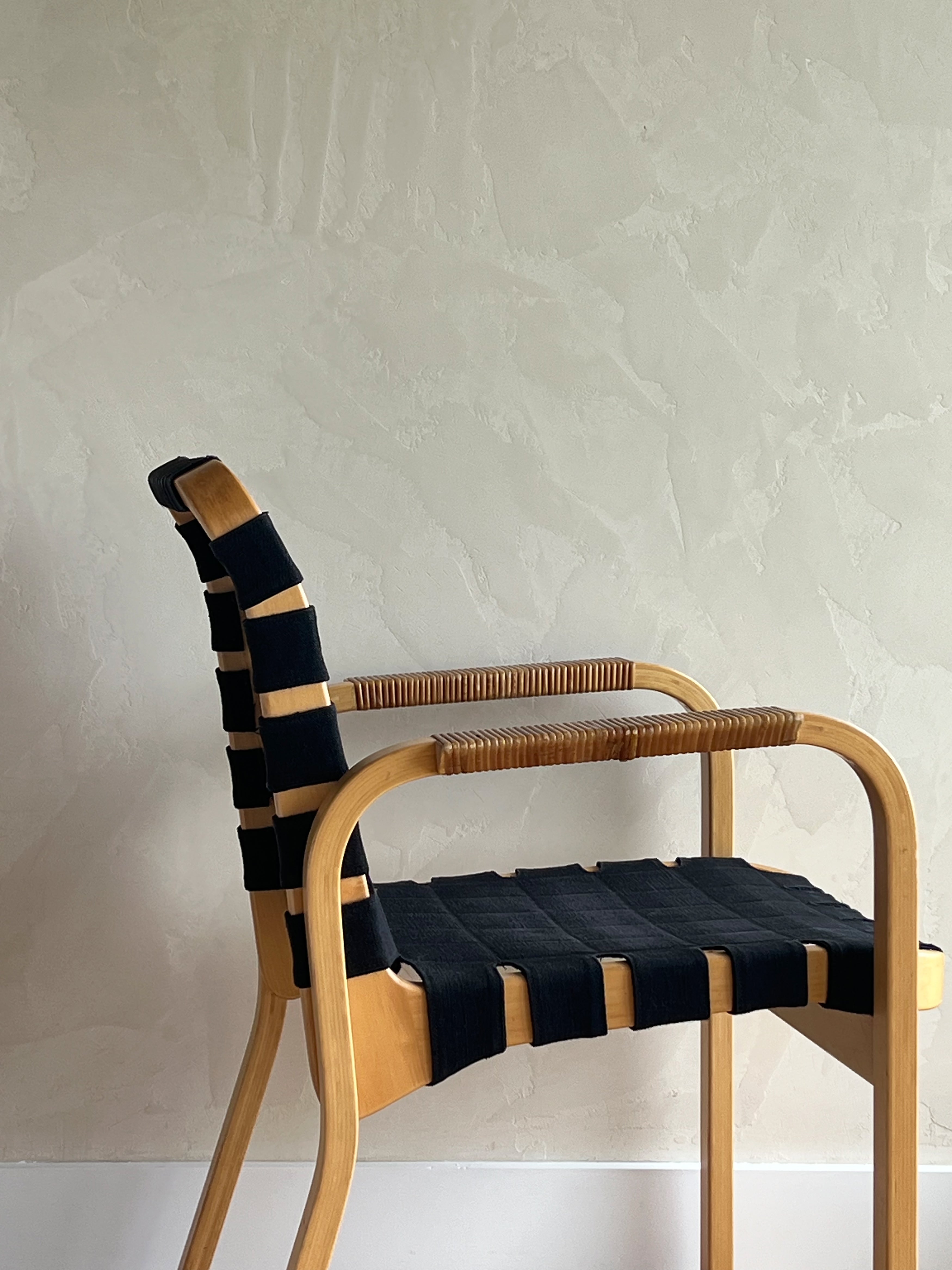 1960s Alvar Aalto Model 45 Arm Chair w/ Rattan Wrapped Arm Rests