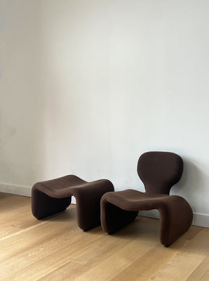 1960s Chocolate Brown Olivier Mourgue For Airborne Djinn Chair + Ottoman