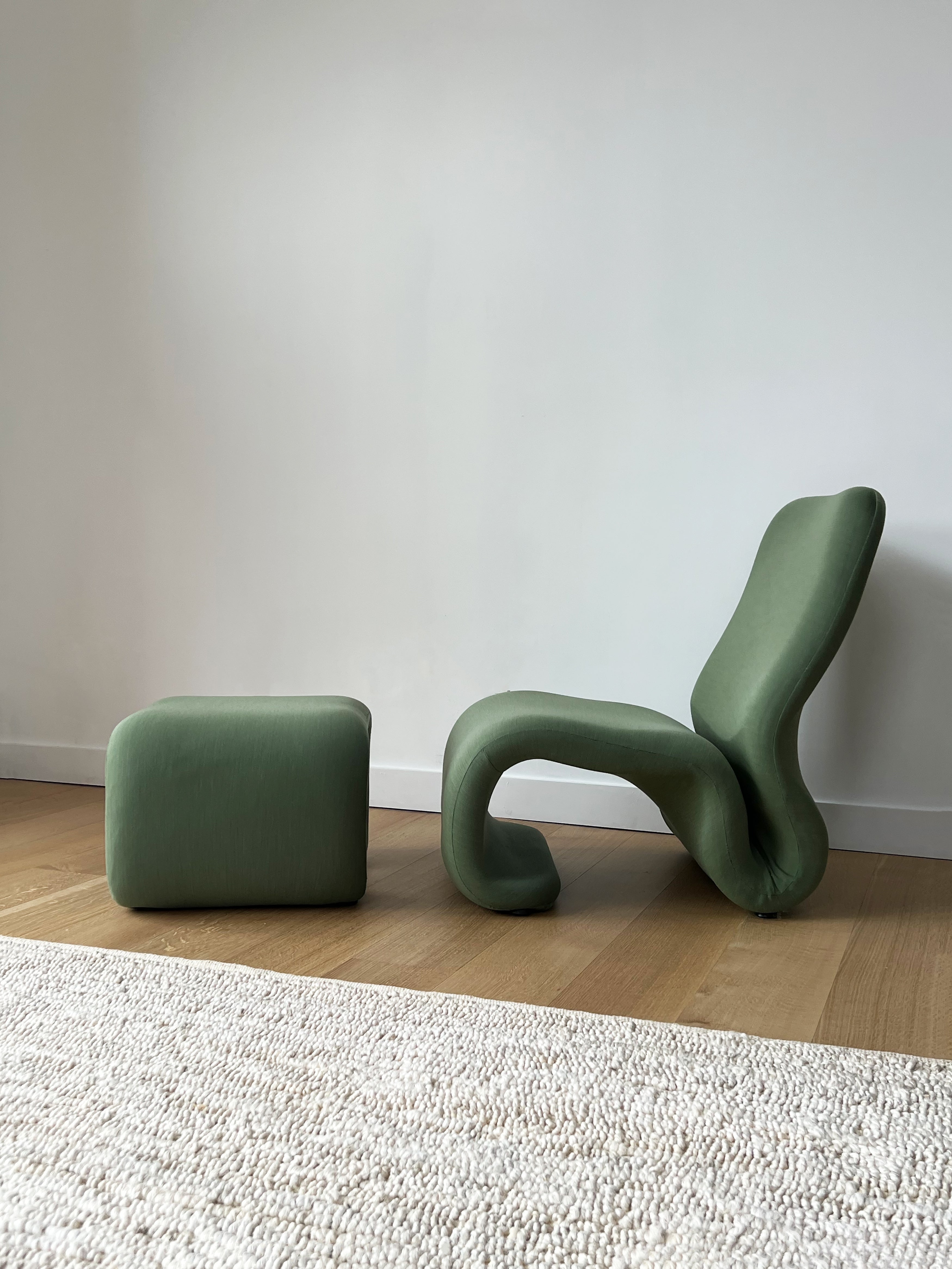Moss Green 1965 Side Chair & Ottoman By Olivier Mourgue, France