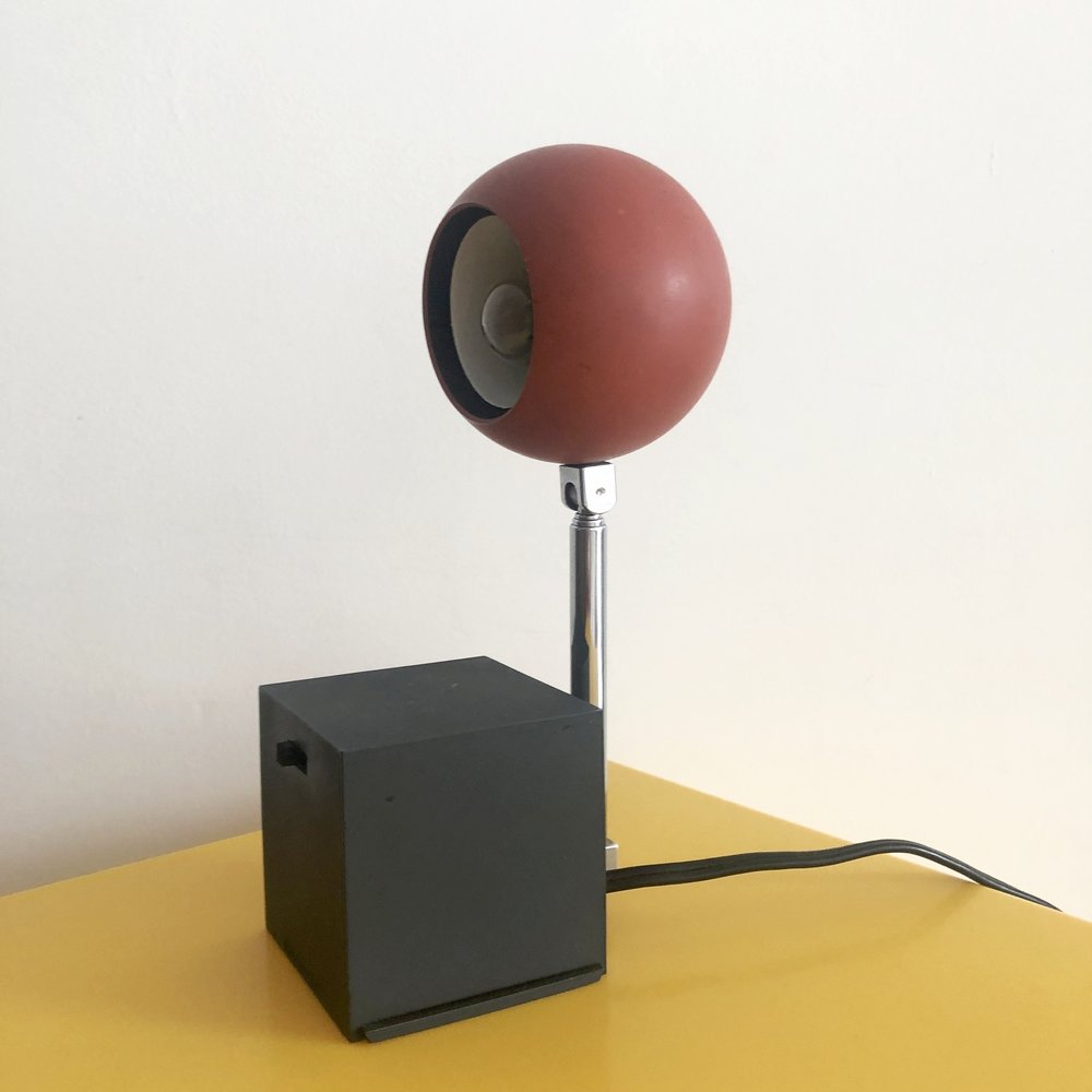 Mid Century Red Orb Lamp with Square Base by Micheal Lax – Home