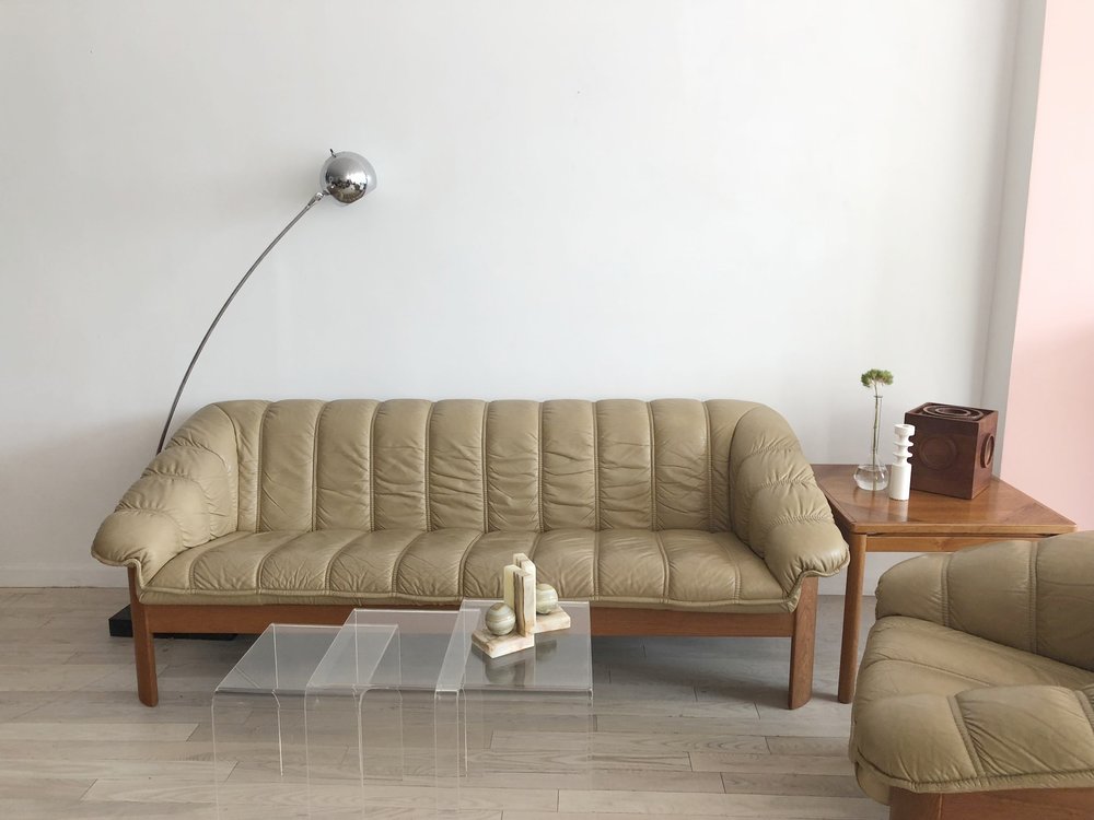 1970's Danish Teak and Leather Sofa