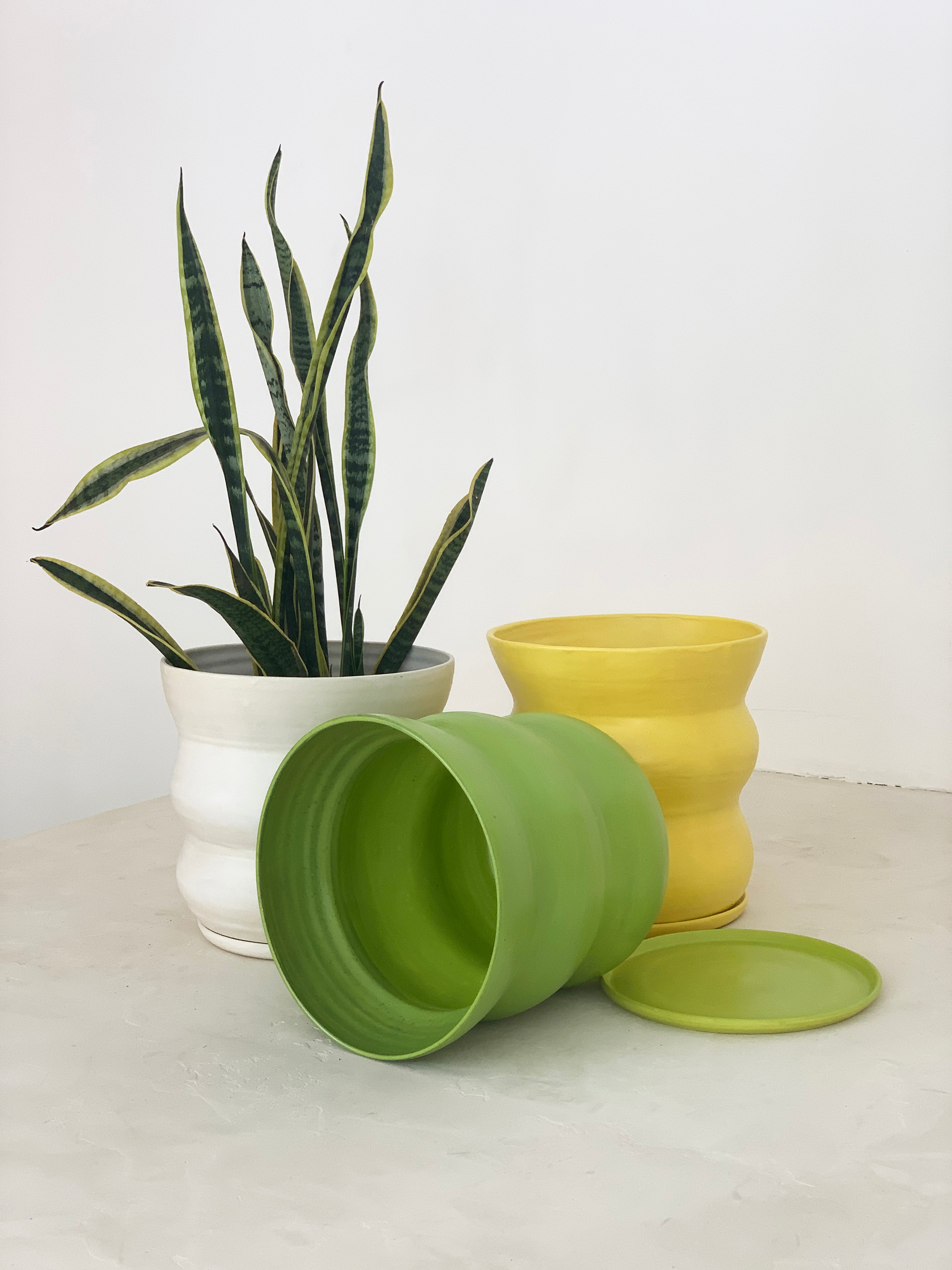 yellow planter pot Handmade Wavy Ceramic Planter