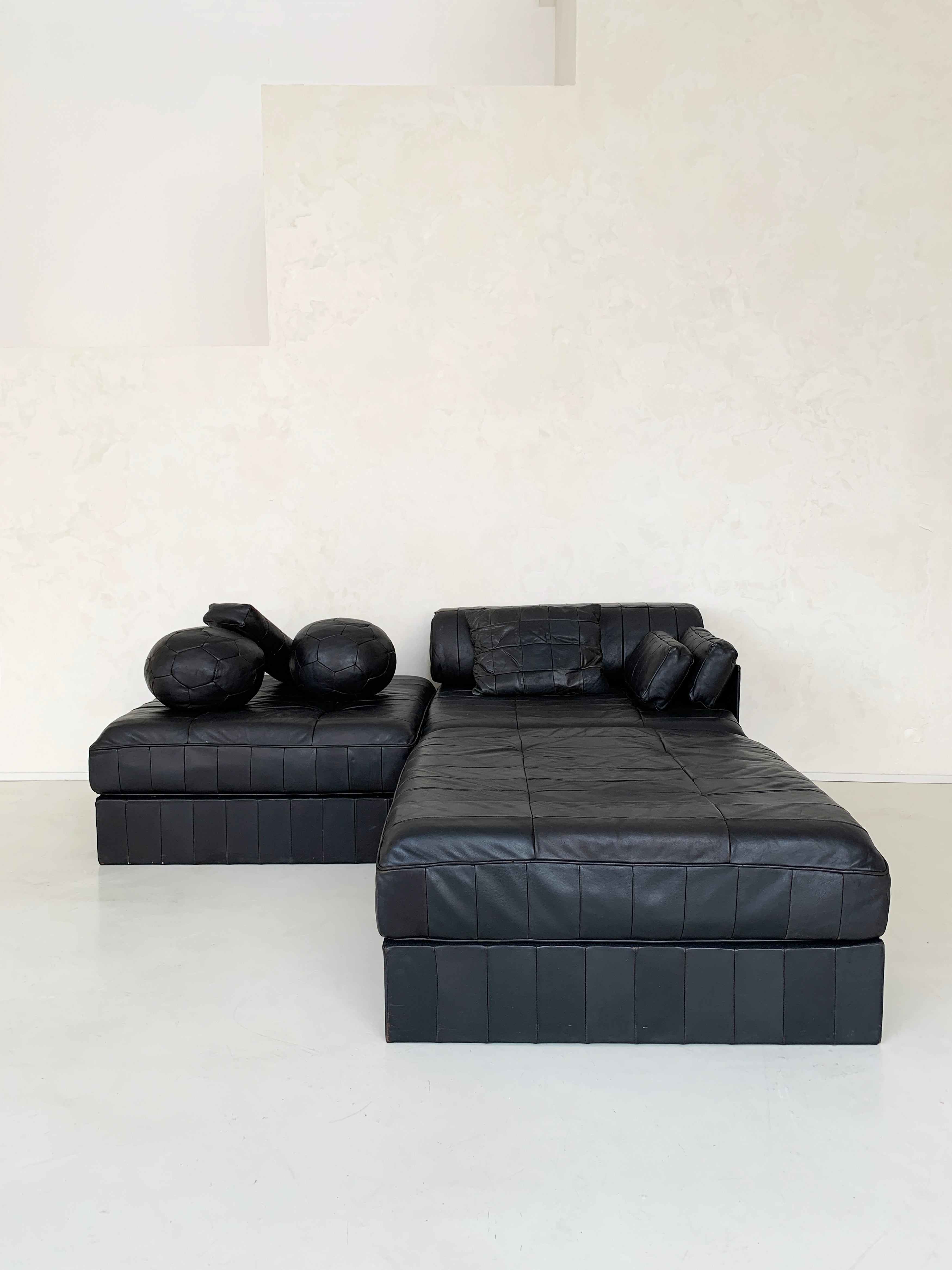 1970s Black Leather Patchwork DS 88 Modular Sofa-Bed by De Sede