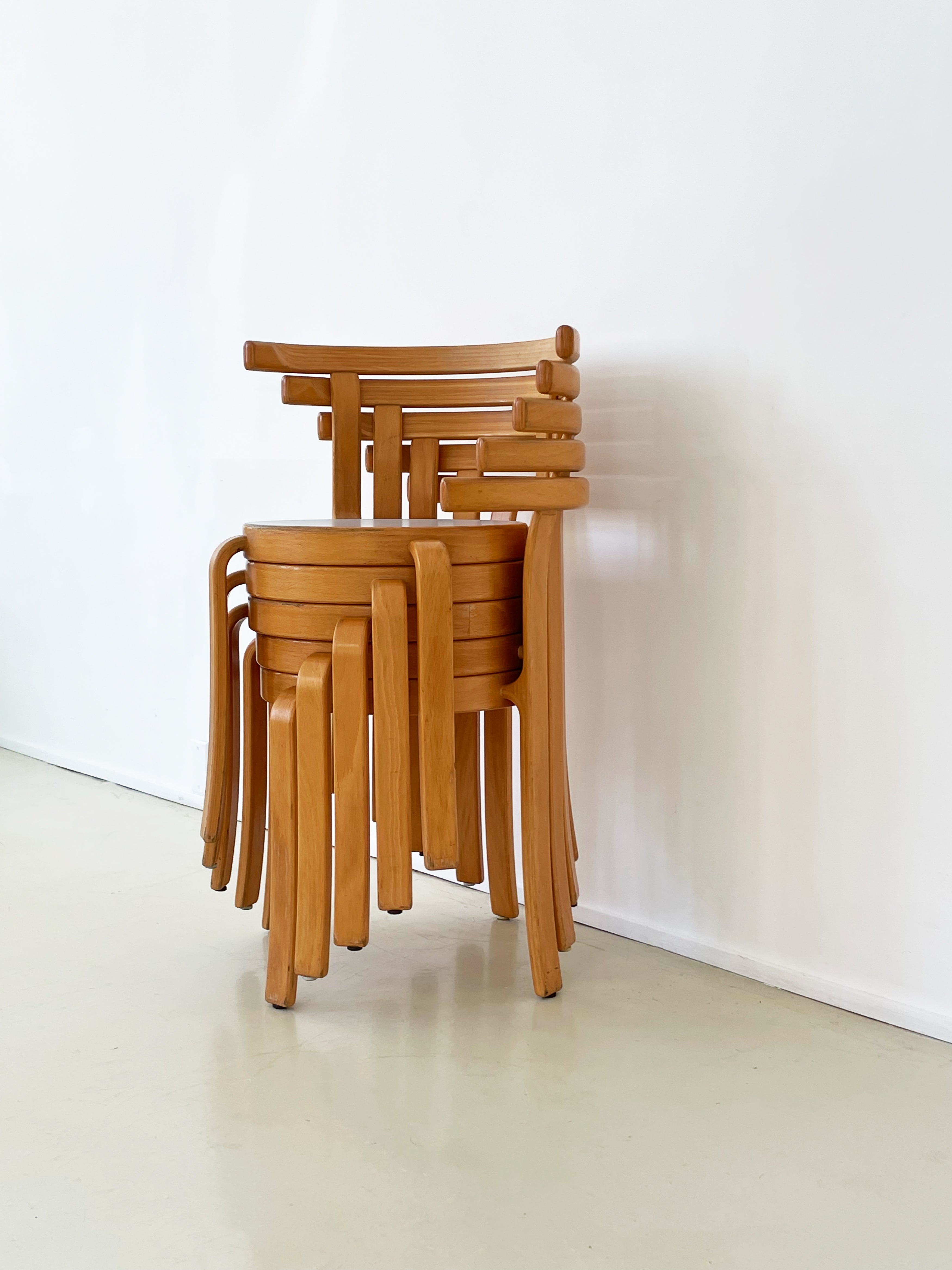 1980s Danish 8000 Series Beechwood Stacking Chairs by Magnus