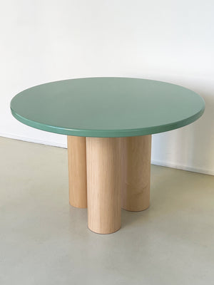 The Pier Dining Table Moss Green and Maple Column Legs