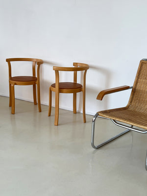 Pair of Series 8000 1980s Beechwood and Leather Dining Chairs, Denmark