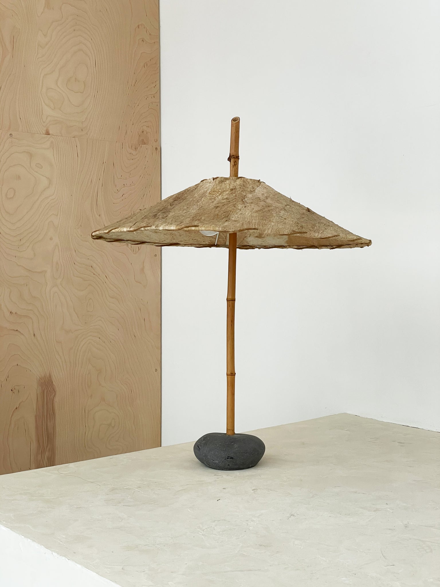 1990s Robert Sonneman for Kovacs Bamboo and Palm Bark Table Lamp
