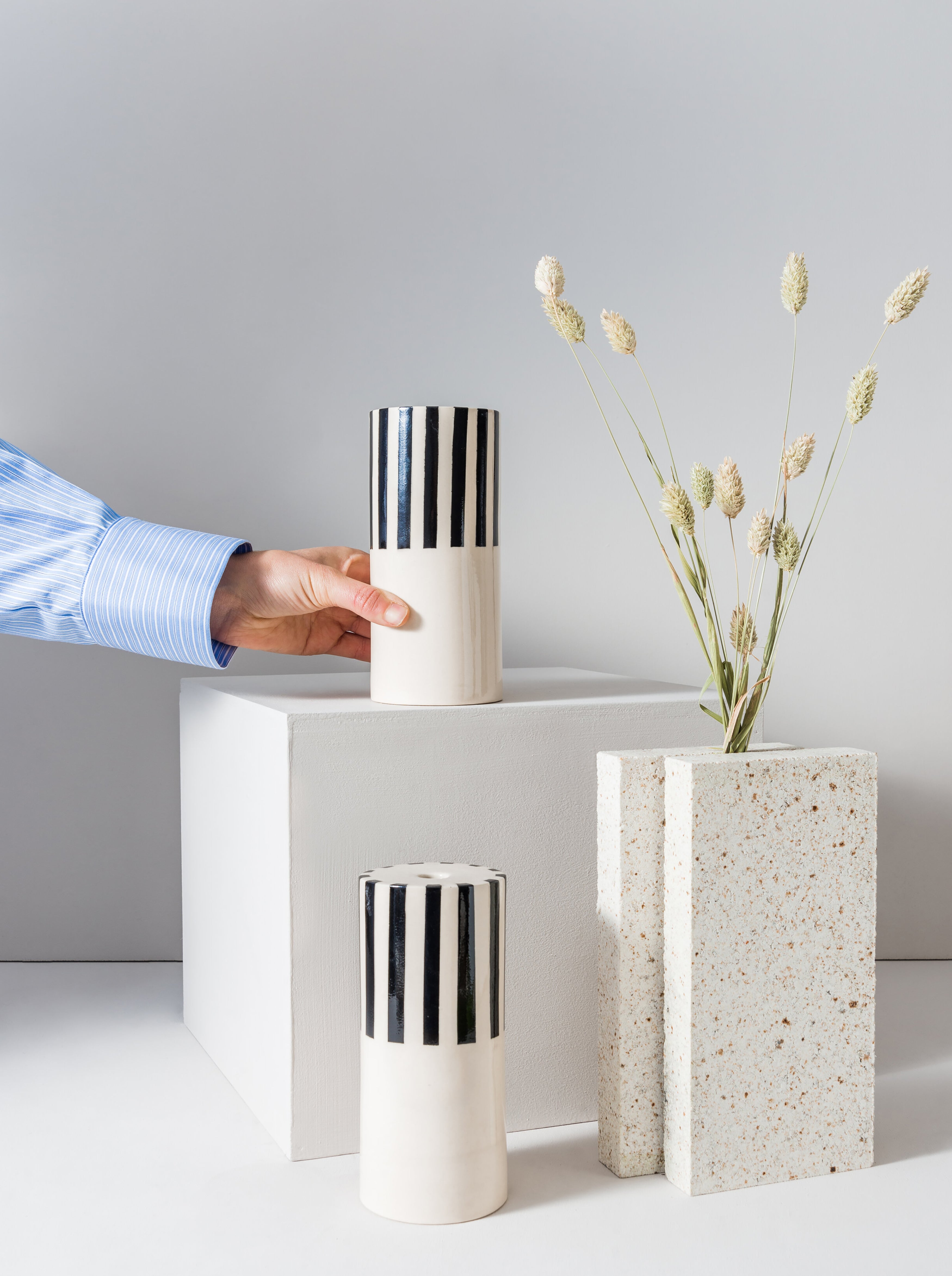 Hand Painted Ceramic Striped Cylinder Vase Home Union NYC