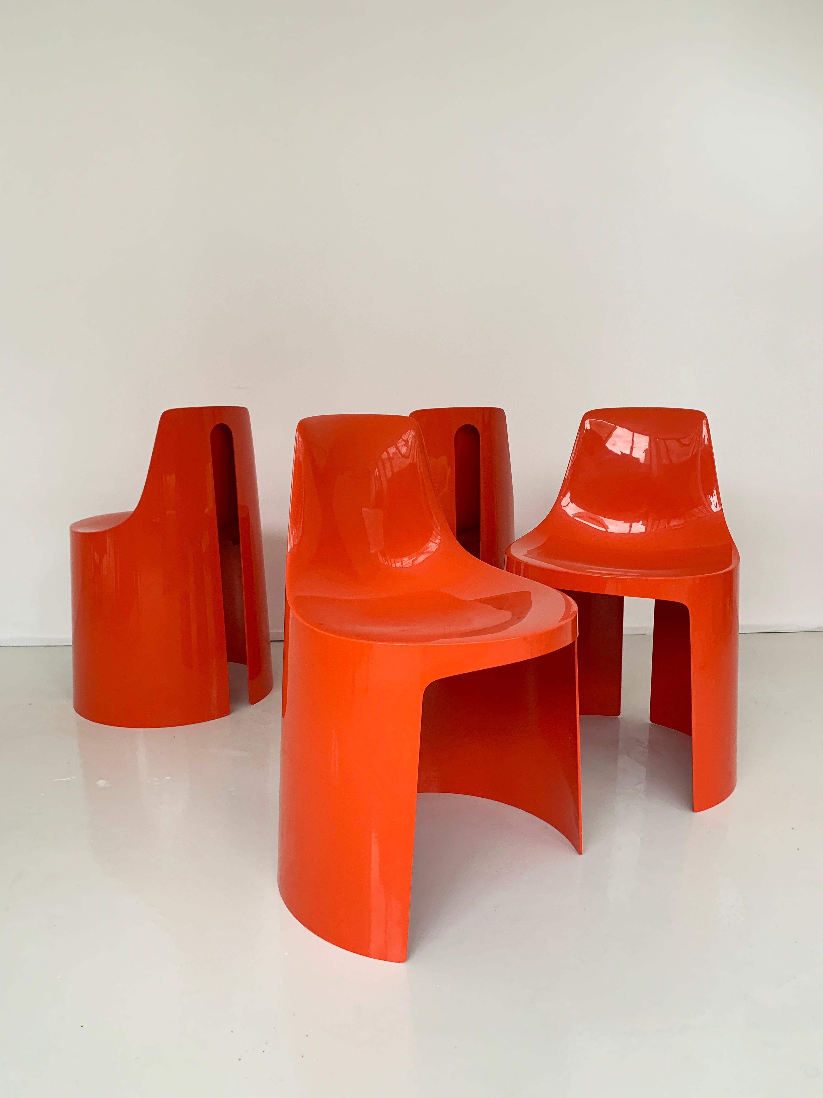 Set of 4 Orange Umbo Stacking Chairs by Kay LeRoy Ruggles Home