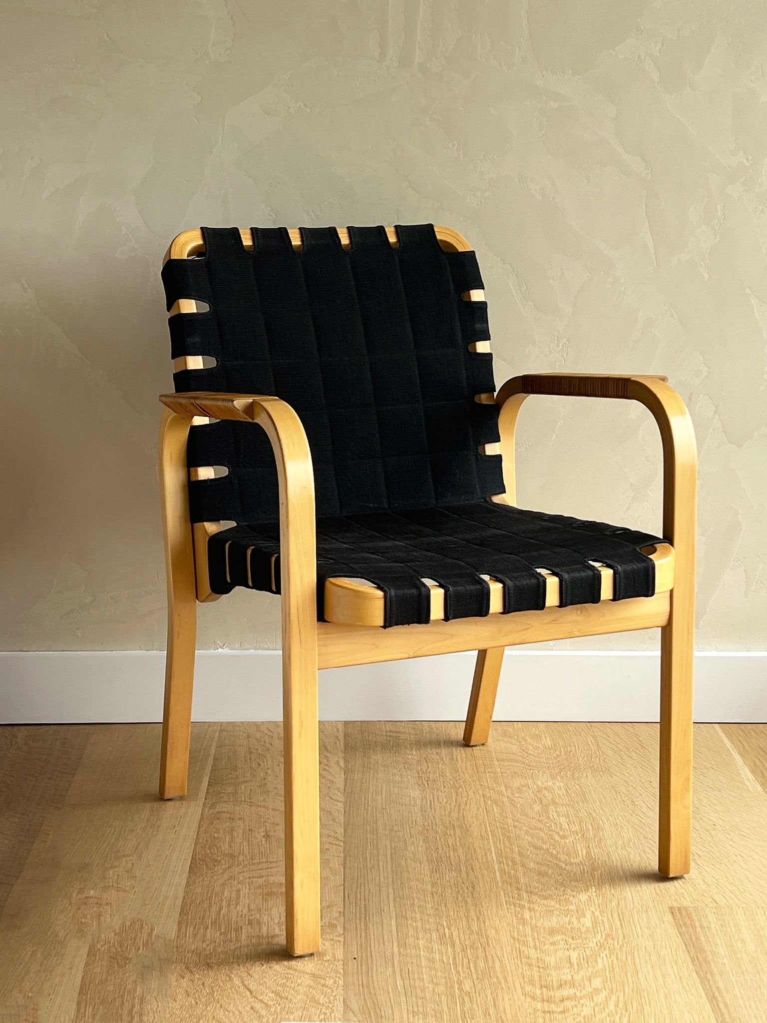 1960s Alvar Aalto Model 45 Arm Chair w/ Rattan Wrapped Arm Rests