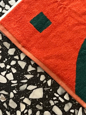 Coral Red + Hunter Green Bamboo Hand Towel