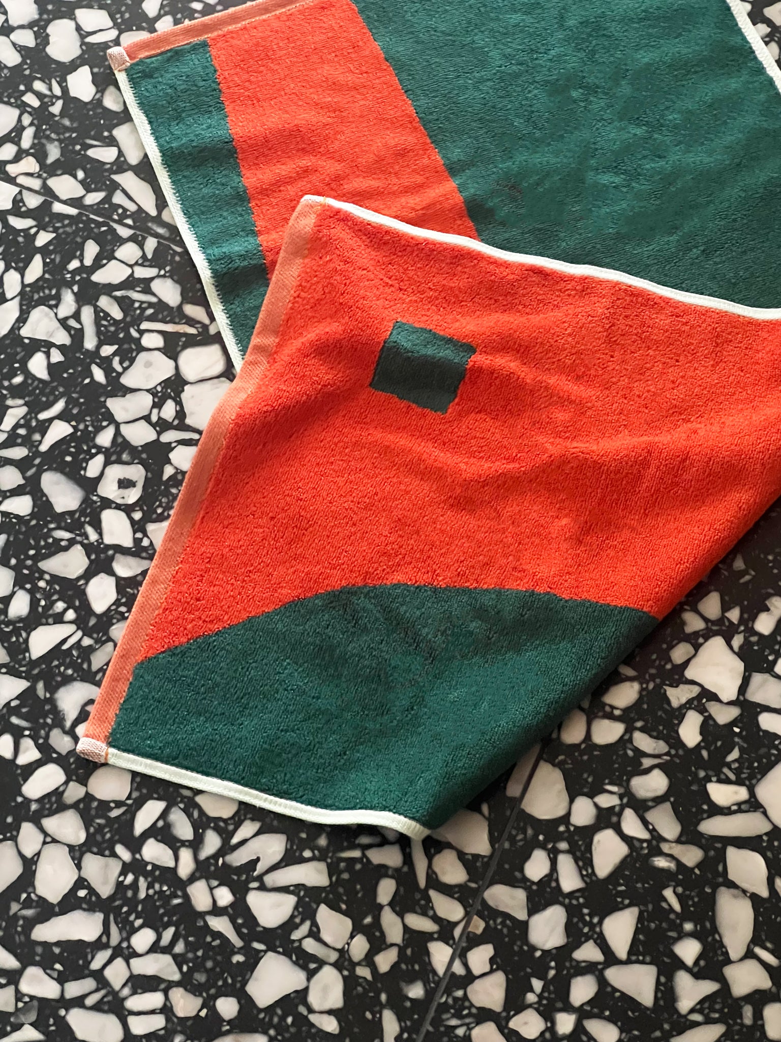 Coral Red + Hunter Green Bamboo Hand Towel