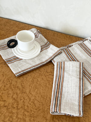 Handwoven Natural Linen/Cotton Napkin Apricot Vintage Stripe