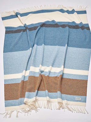 Pure Wool Blue + Brown Striped Italian Blanket