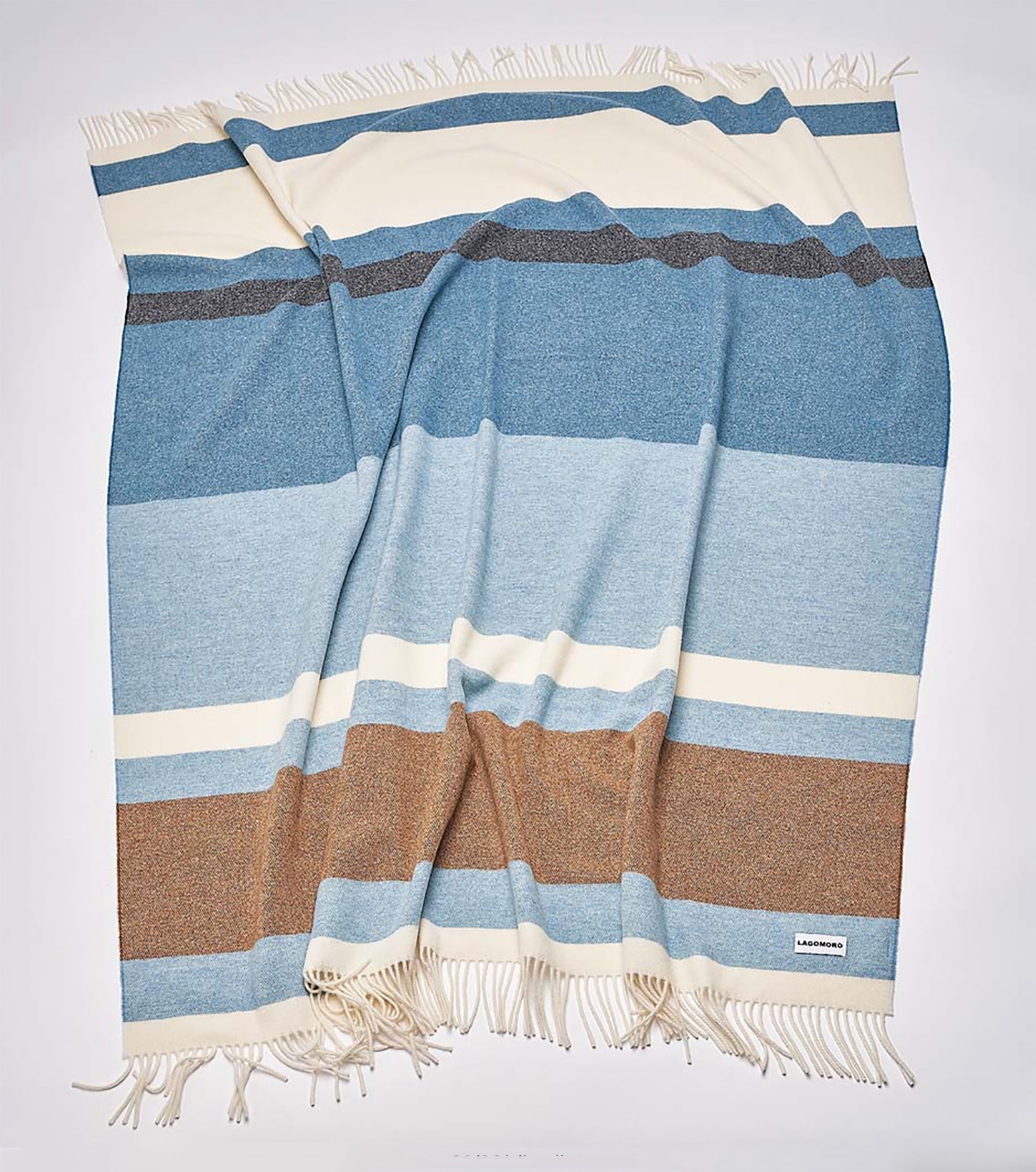 Pure Wool Blue + Brown Striped Italian Blanket