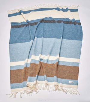 Pure Wool Blue + Brown Striped Italian Blanket