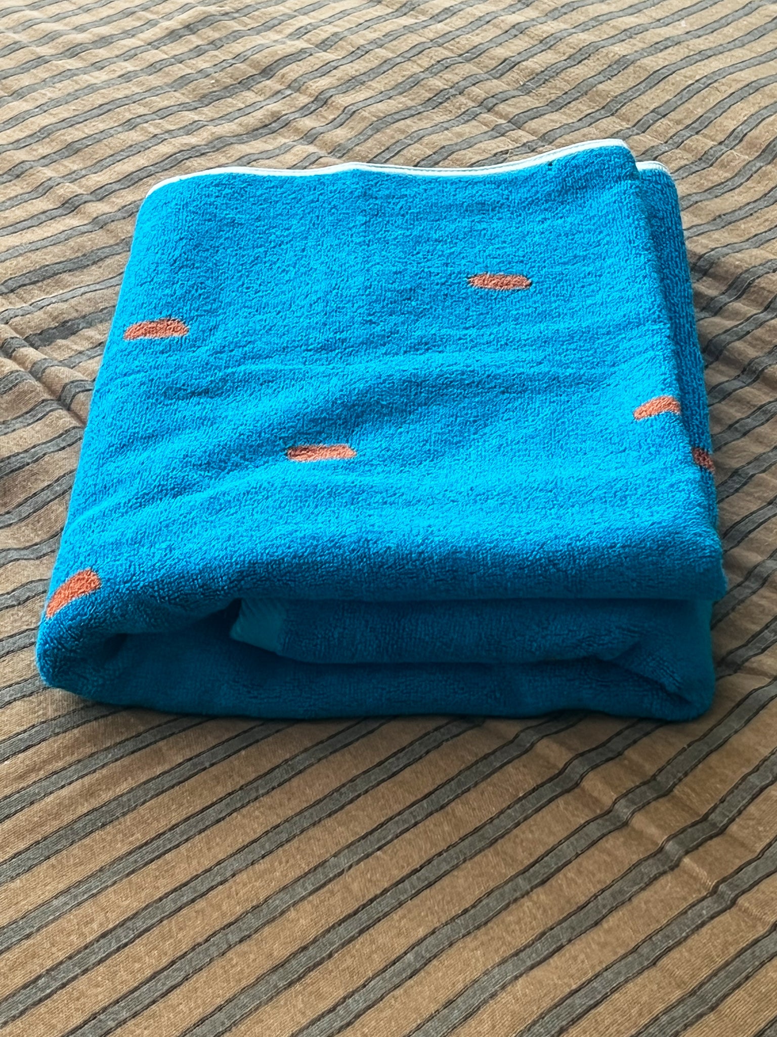 Bright Blue + Terractota Bath/Beach Bamboo Towel - SALE