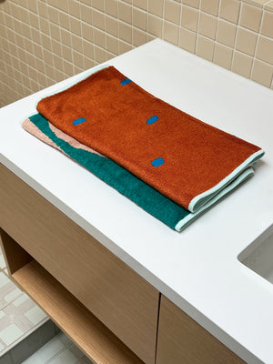 Terracotta + Bright Blue Bamboo Hand Towel