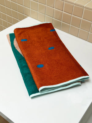 Terracotta + Bright Blue Bamboo Hand Towel