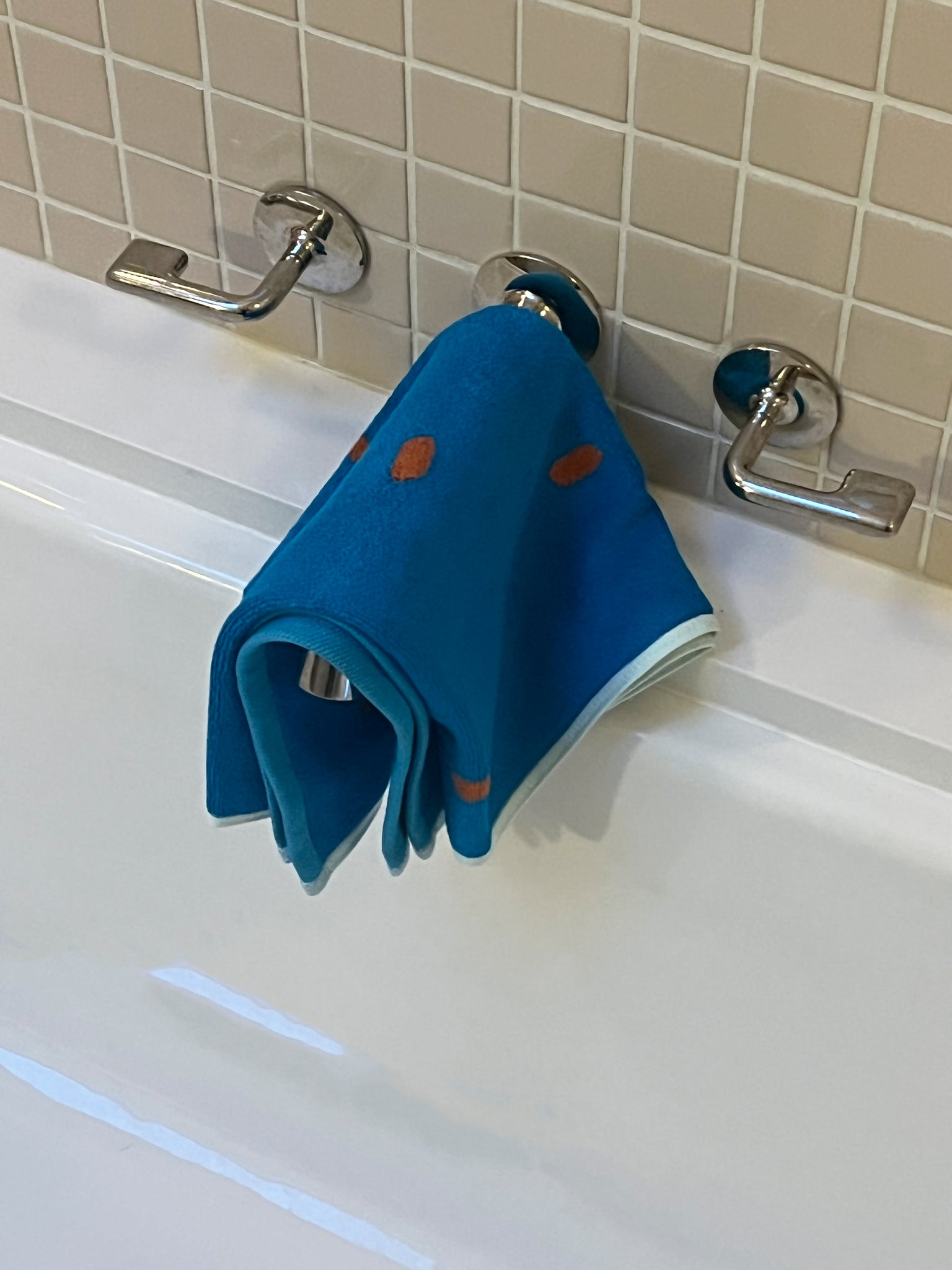 Terracotta + Bright Blue Bamboo Hand Towel