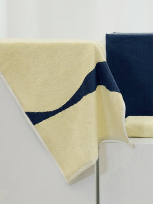 Navy + Pale Yellow Bamboo Hand Towel