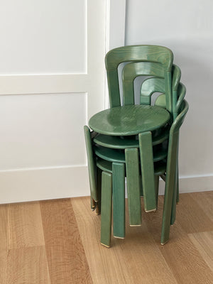 Set of 4 Vintage Bruno Rey Moss Green Stain Rey Dining Chairs