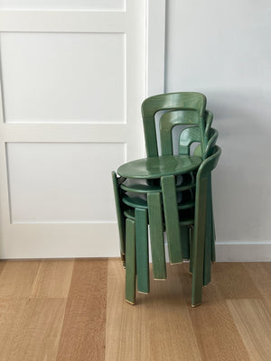 Set of 4 Vintage Bruno Rey Moss Green Stain Rey Dining Chairs