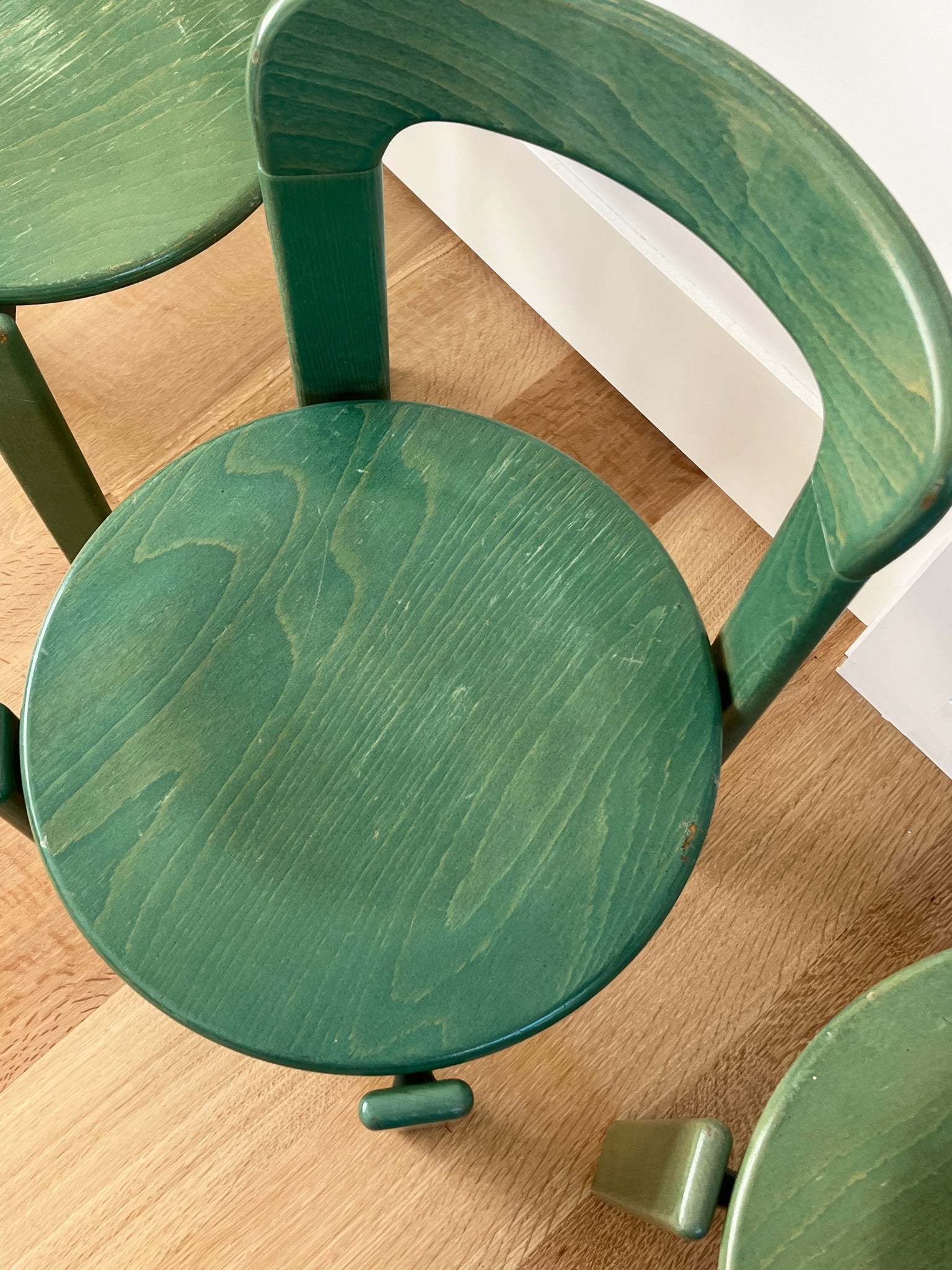 Set of 4 Vintage Bruno Rey Moss Green Stain Rey Dining Chairs