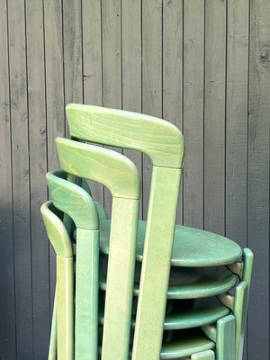 Set of 4 Vintage Bruno Rey Moss Green Stain Rey Dining Chairs