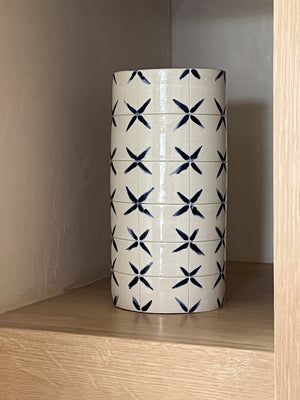 Handmade Ceramic Cylinder Vase in Gridded Tiles