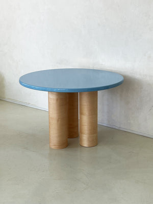 Sky Blue Pier Table with Maple Cylinder Chunky Legs
