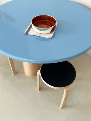 Sky Blue Pier Table with Maple Cylinder Chunky Legs
