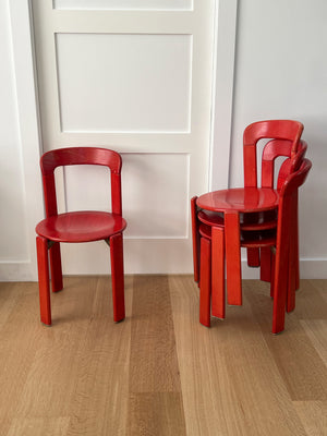 Set of 4 Vintage Bruno Rey Red Stain Rey Dining Chairs