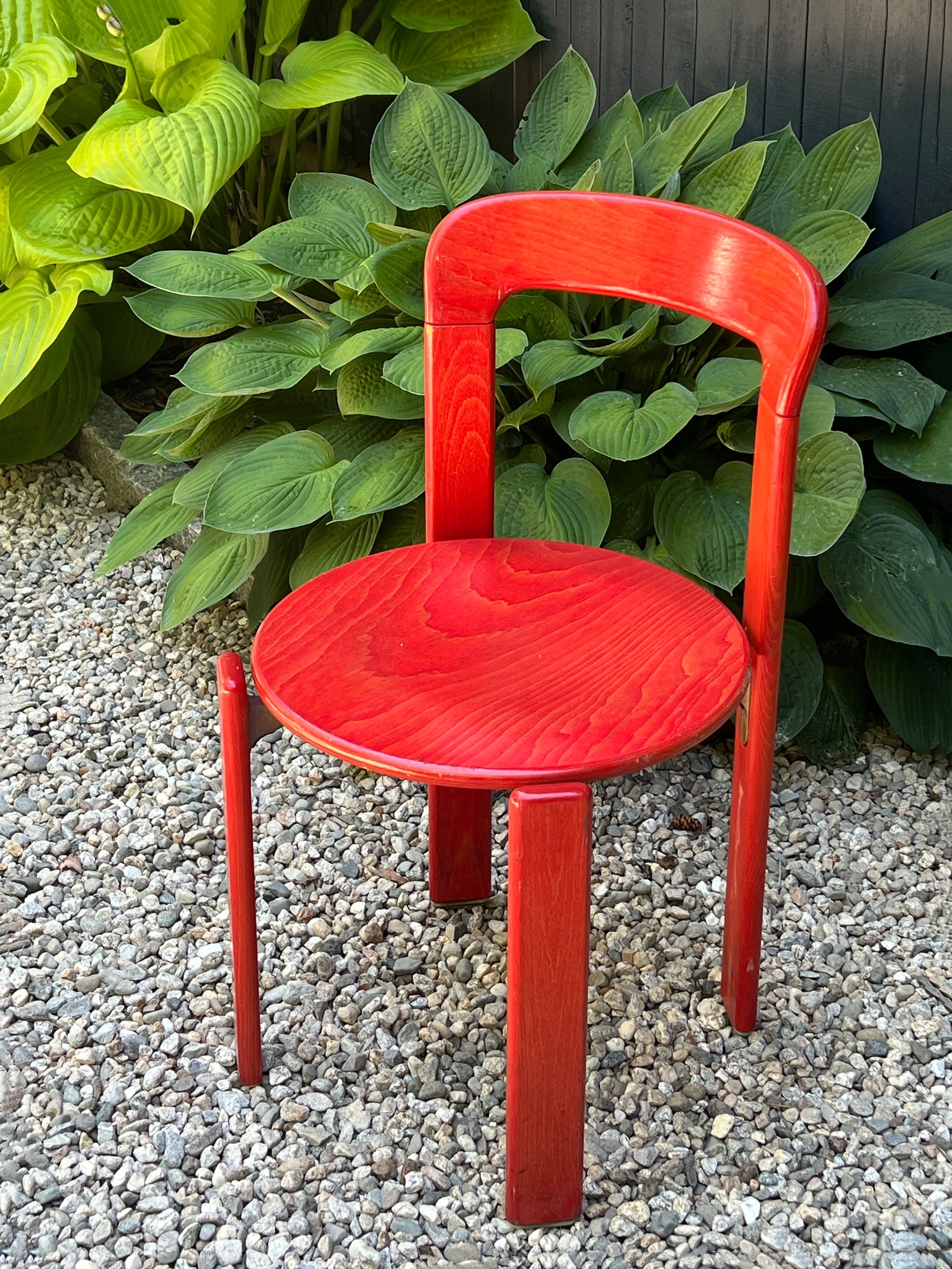 Set of 4 Vintage Bruno Rey Red Stain Rey Dining Chairs