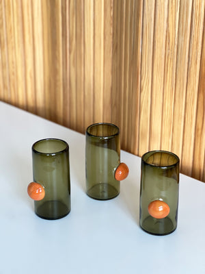 Olive Green Tall Bubble Cup, Handblown