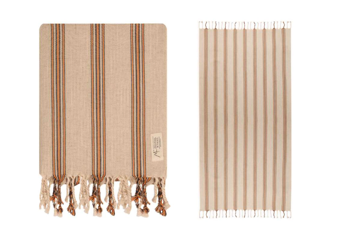 Natural Cotton Apricot Striped Linen/Cotton Towel