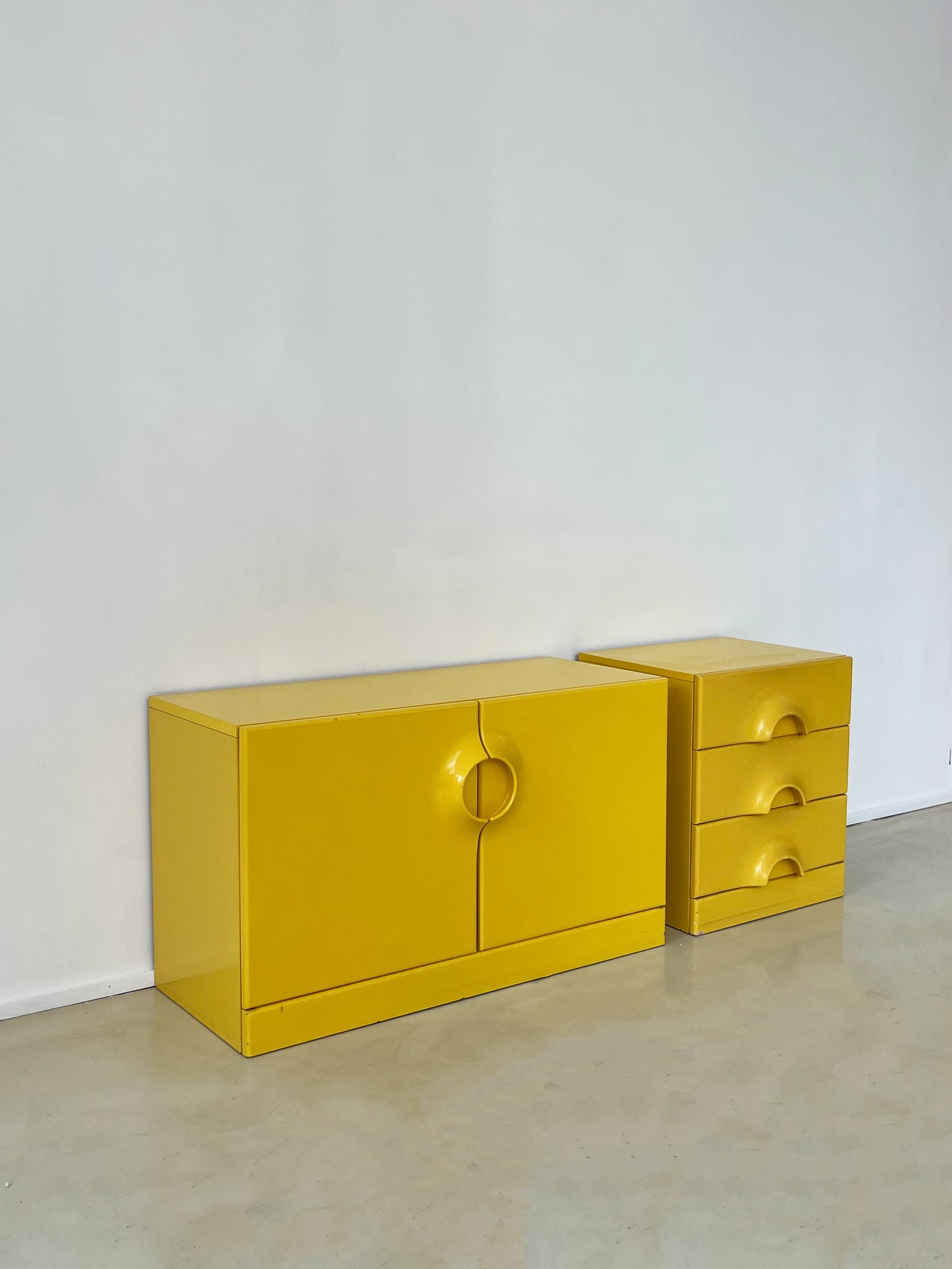 1970s German Schönbuch Yellow Chest of Drawers + Cabinet Set