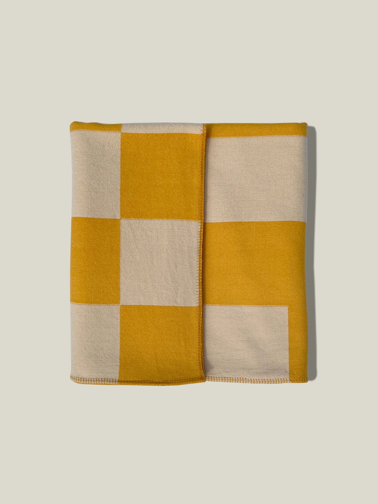 Mustard Yellow and Cream Merino Wool Throw Blanket