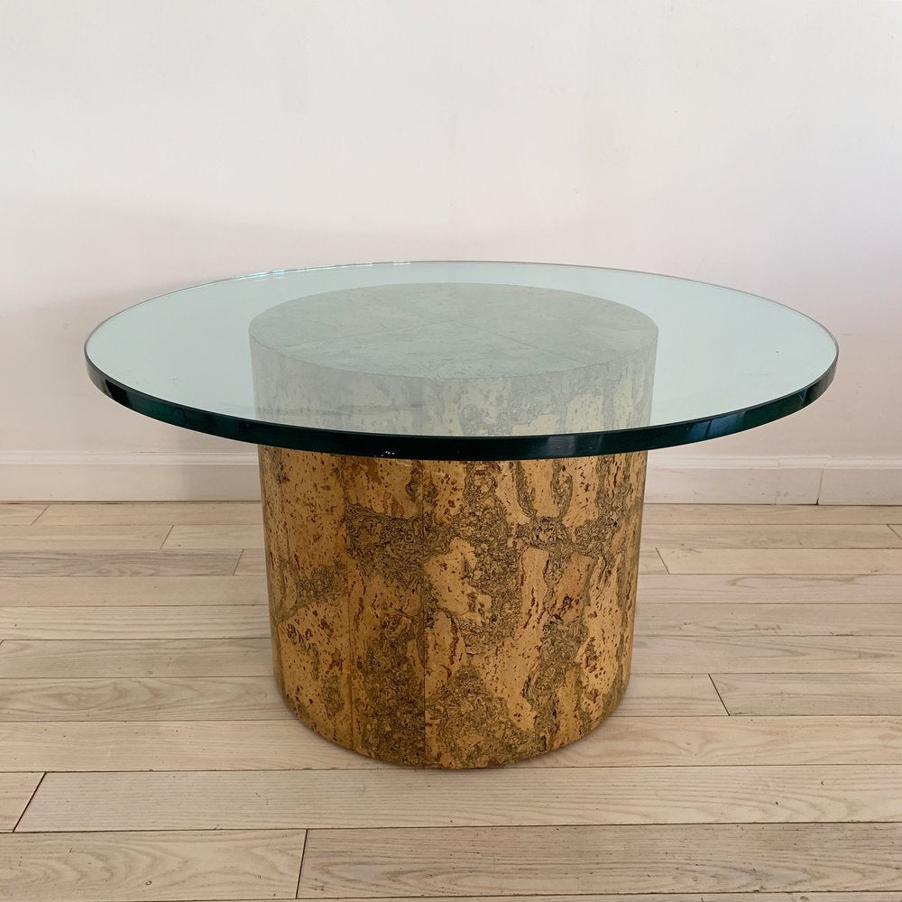 1970s Cork and Glass Drum Table
