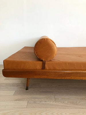 Stunning Mid Century Daybed in Caramel Genuine Leather Upholstery