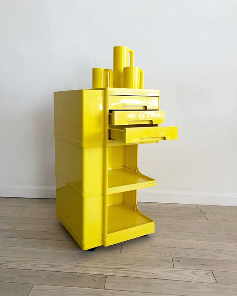 1970s Italian Yellow Plastic Art Cart Designed by Giovanni Pelis