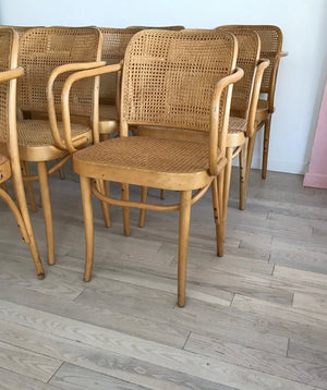 Set of 10 Mid Century Josef Hoffmann "Prague" 811 Cane and Bentwood Chairs with Arms