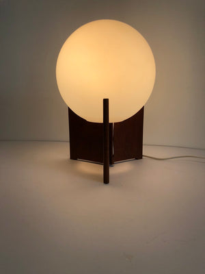 Mid Century Danish Teak and Handblown Glass Ball Lamp
