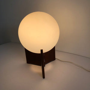 Mid Century Danish Teak and Handblown Glass Ball Lamp
