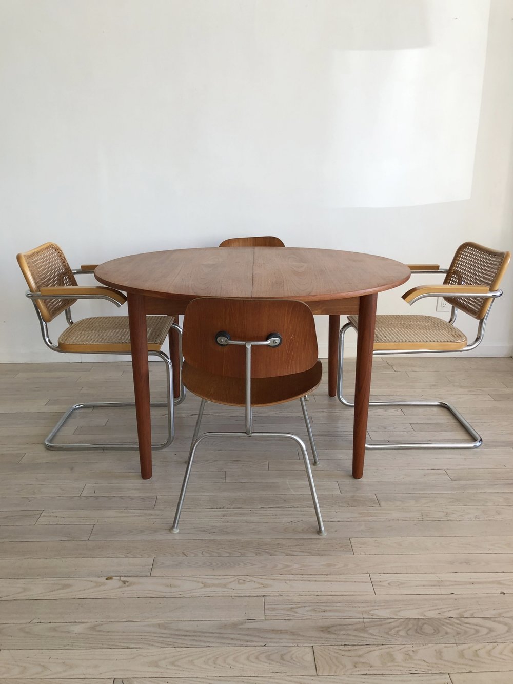 Mid Century Danish Teak Circle Dining Table with Leaves Refinished