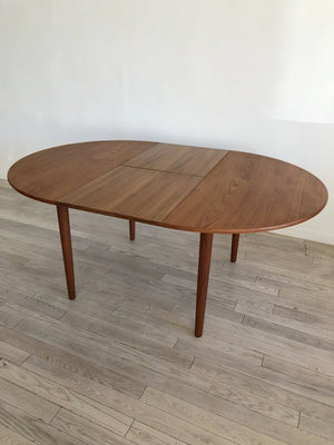 Mid Century Danish Teak Circle Dining Table with Leaves Refinished