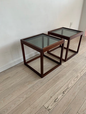 Mid Century Danish Teak + Smoked Glass Square Tables