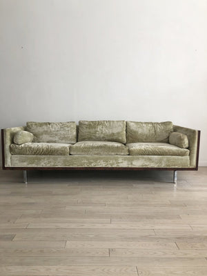 1960s Rosewood Case velvet Sofa by Milo Baughman