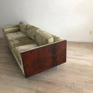 1960s Rosewood Case velvet Sofa by Milo Baughman