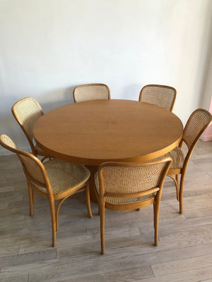 1970s Round Oak Drum Dining Table